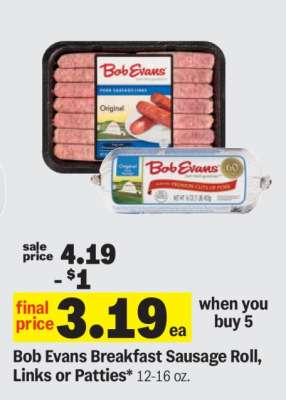 Bob Evans Breakfast Sausage Roll, Links or Patties