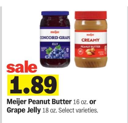 Meijer Peanut Butter or Grape Jelly