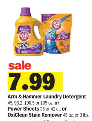 Arm & Hammer Laundry Detergent or Power Sheets or OxiClean Stain Remover