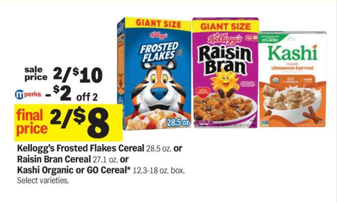 Kellogg's Frosted Flakes Cereal or Raisin Bran Cereal or Kashi Organic or GO Cereal