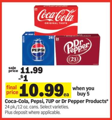 Coca-Cola, Pepsi, 7UP or Dr Pepper Products*