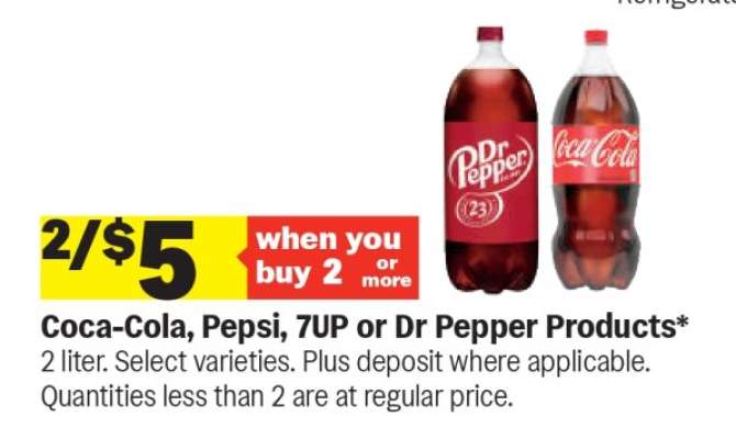 Coca-Cola, Pepsi, 7UP or Dr Pepper Products*