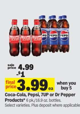 Coca-Cola, Pepsi, 7UP or Dr Pepper Products*