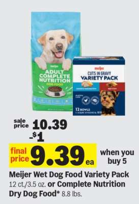 Meijer Wet Dog Food Variety Pack or Complete Nutrition Dry Dog Food