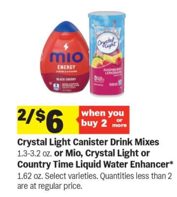 Crystal Light Canister Drink Mixes or Mio, Crystal Light or Country Time Liquid Water Enhancer