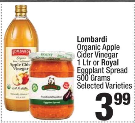 Lombardi Organic Apple Cider Vinegar or Royal Eggplant Spread