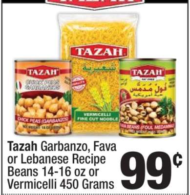 Tazah Garbanzo, Fava or Lebanese Recipe Beans 14-16 oz or Vermicelli 450 Grams