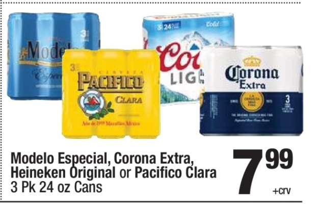 Modelo Especial, Corona Extra, Heineken Original or Pacifico Clara