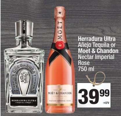 Herradura Ultra Añejo Tequila or Moet & Chandon Nectar Imperial Rose