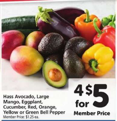 Hass Avocado, Large Mango, Eggplant, Cucumber, Red, Orange, Yellow or Green Bell Pepper