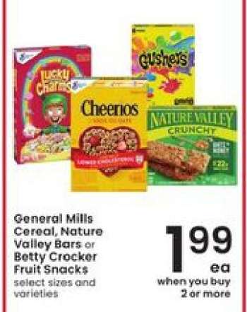 General Mills Cereal, Nature Valley Bars, or Betty Crocker Fruit Snacks