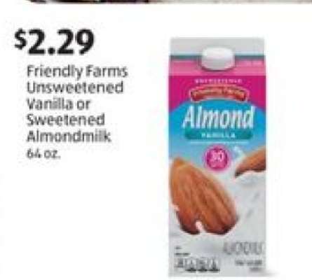 Friendly Farms Unsweetened Vanilla or Sweetened Almondmilk