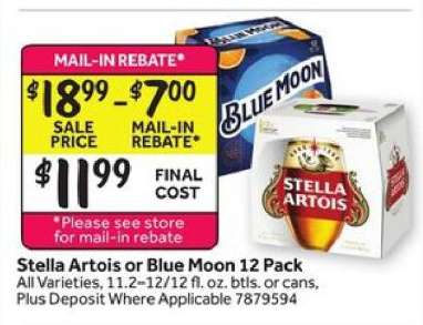 Stella Artois or Blue Moon 12 Pack