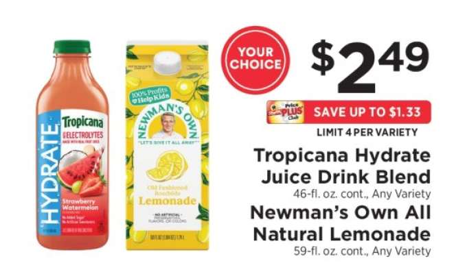 Tropicana Hydrate Juice Drink Blend / Newman's Own All Natural Lemonade
