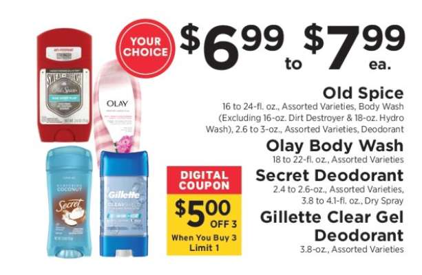 Old Spice, Olay Body Wash, Secret Deodorant, Gillette Clear Gel Deodorant