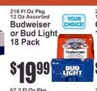 Budweiser or Bud Light 18 Pack