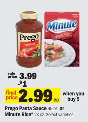 Prego Pasta Sauce or Minute Rice
