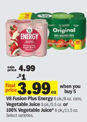 V8 Fusion Plus Energy, Vegetable Juice, or 100% Vegetable Juice