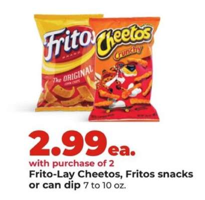 Frito-Lay Cheetos, Fritos snacks or can dip