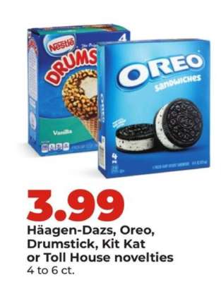 Häagen-Dazs, Oreo, Drumstick, Kit Kat or Toll House novelties