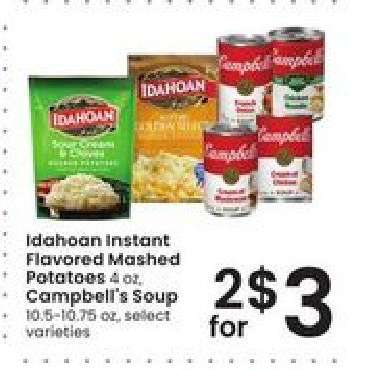 Idahoan Instant Flavored Mashed Potatoes or Campbell's Soup