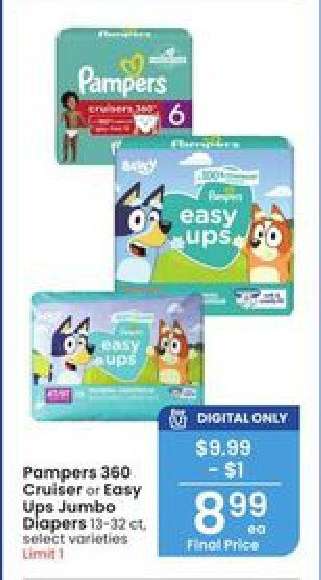 Pampers 360° Cruiser or Easy Ups Jumbo Diapers