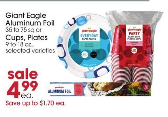 Giant Eagle Aluminum Foil or Cups, Plates