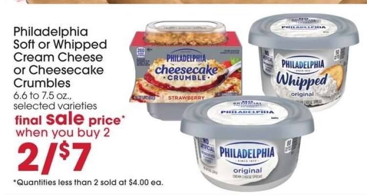 Philadelphia Soft or Whipped Cream Cheese or Cheesecake Crumbles