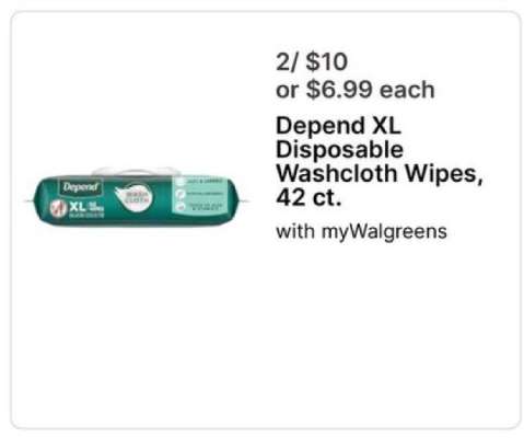 Depend XL Disposable Washcloth Wipes, 42 ct.