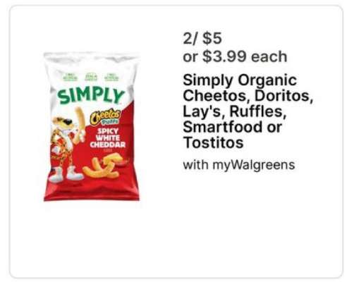 Simply Organic Cheetos, Doritos, Lay's, Ruffles, Smartfood or Tostitos
