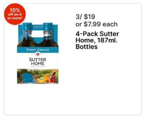 4-Pack Sutter Home, 187ml. Bottles