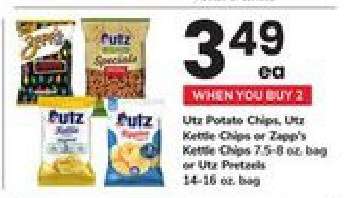 Utz Potato Chips, Utz Kettle Chips or Zapp's Kettle Chips or Utz Pretzels
