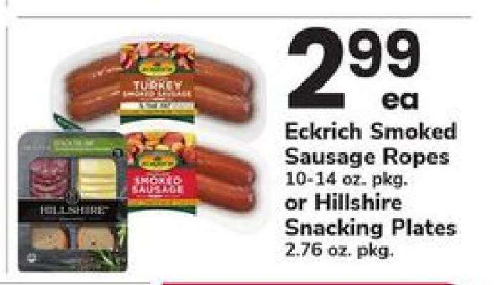 Eckrich Smoked Sausage Ropes or Hillshire Snacking Plates