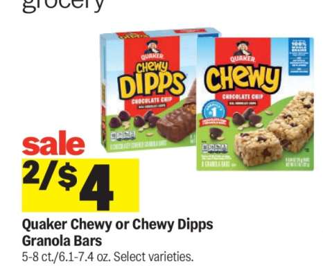 Quaker Chewy or Chewy Dipps Granola Bars