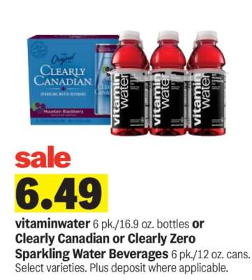 vitaminwater or Clearly Canadian or Clearly Zero Sparkling Water Beverages