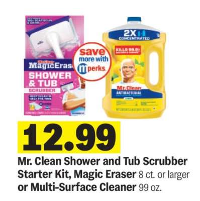 Mr. Clean Shower and Tub Scrubber Starter Kit, Magic Eraser or Multi-Surface Cleaner
