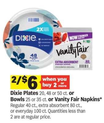 Dixie Plates or Bowls or Vanity Fair Napkins