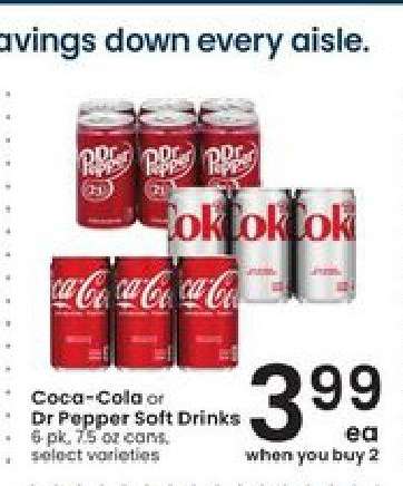 Coca-Cola or Dr Pepper Soft Drinks
