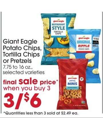 Giant Eagle Potato Chips, Tortilla Chips or Pretzels