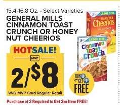 General Mills Cinnamon Toast Crunch or Honey Nut Cheerios