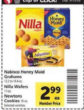 Nabisco Honey Maid Grahams, Nilla Wafers, Newtons Cookies