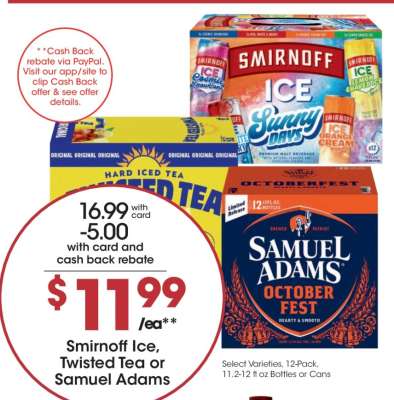 Smirnoff Ice, Twisted Tea or Samuel Adams