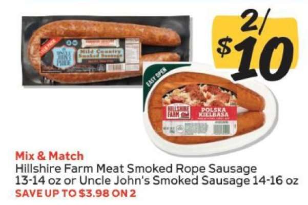 Hillshire Farm Meat Smoked Rope Sausage or Uncle John's Smoked Sausage