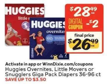 Huggies Overnites, Little Movers or Snugglers Giga Pack Diapers
