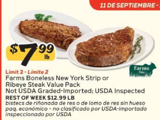 Farms Boneless New York Strip or Ribeye Steak Value Pack