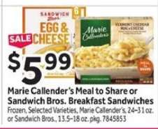 Marie Callender's Meal to Share or Sandwich Bros. Breakfast Sandwiches