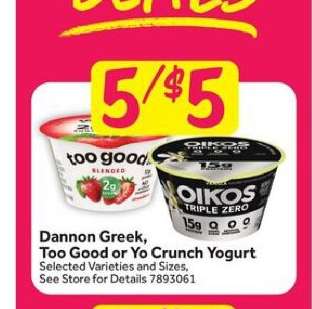 Dannon Greek, Too Good or Yo Crunch Yogurt