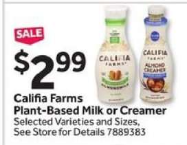 Califia Farms Plant Based Milk or Creamer