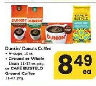 Dunkin' Donuts Coffee or CAFÉ BUSTELO Ground Coffee