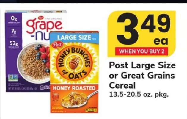 Post Large Size or Great Grains Cereal